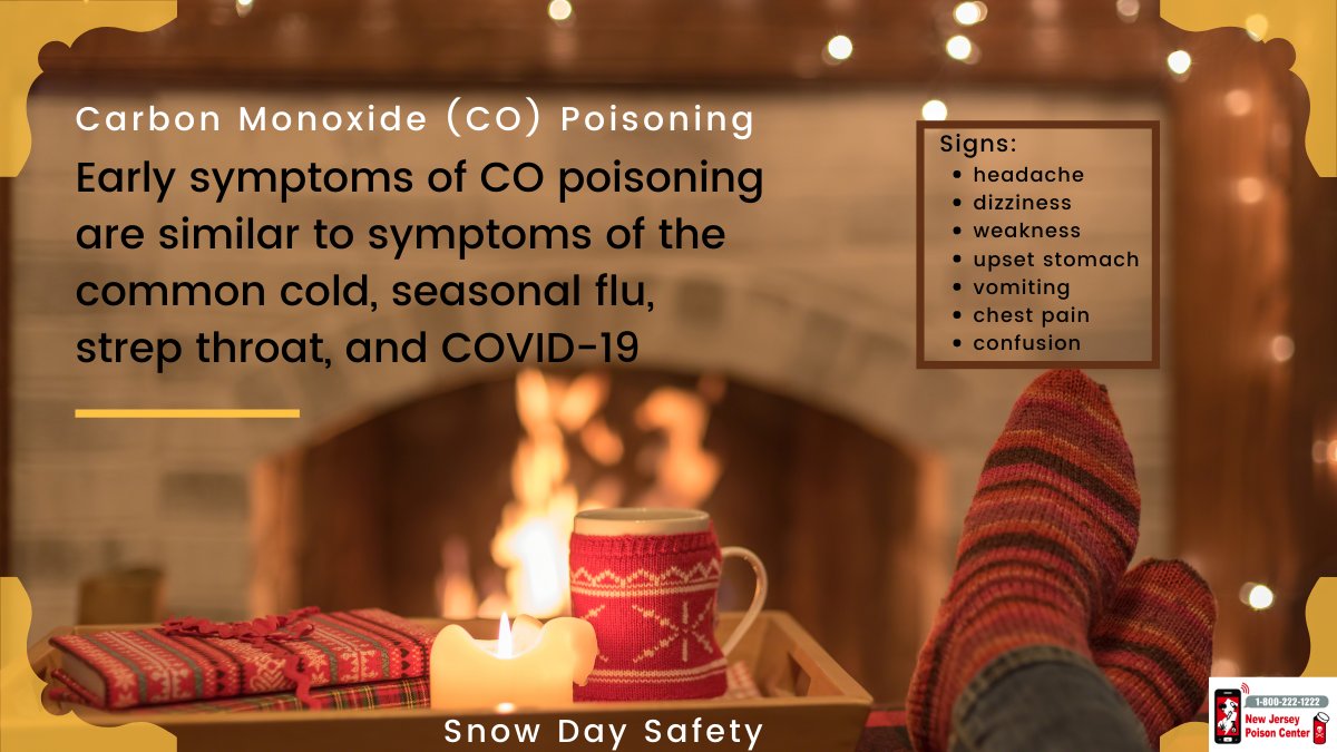 NJPoisonCenter's tweet photo. #sundaysnowday Carbon monoxide (CO) is a poisonous gas that gives no warning - you canโt see it, smell it, hear it, or taste it. CO is impossible to detect if you don't have working detectors inside your living space. If you suspect poisoning call #PoisonControl at 1-800-222-1222 https://t.co/ESahhcdYFW
