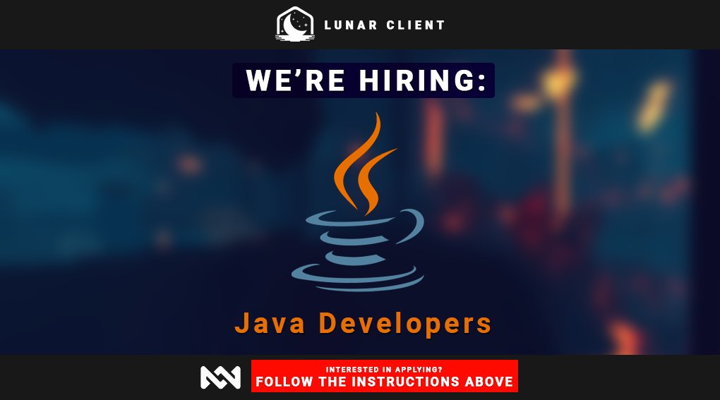 LunarClient's tweet photo. We're hiring! 👨‍💻

If you're a talented Java Developer who is interested, please visit https://t.co/2HHKxF0Tkx for more information. ⚙️

Retweet and tag some qualified candidates to spread the word! 🔄 https://t.co/4jCiETizxt