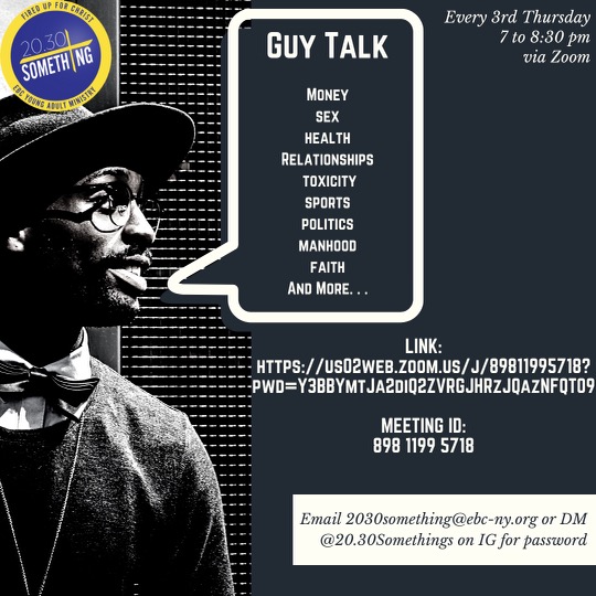 Ebcconnects's tweet image. Fellas in your 20s and 30s, join other brothas for the conversations that we all need to have to navigate this world and be the men our communities need!
us02web.zoom.us/j/89811995718?…
Meeting ID: 898 1199 5718
DM for password
#2030Something #YoungAdultMinistry #GuyTalk #TheFellas