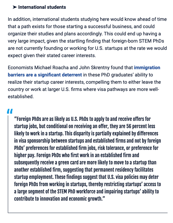 3rd, universities could more confidently encourage int'l students to pursue entrepreneurship, currently seen as too risky by too many talented grads.cc  @PresImmAlliance  @NAFSA  @GlobalEIR See  @calebwatney  @LK_Milliken & me for more, via  @ppi:6/6 https://www.progressivepolicy.org/pressrelease/opportunity-for-biden-administration-to-boost-jobs-and-economic-growth-is-hiding-in-plain-sight/