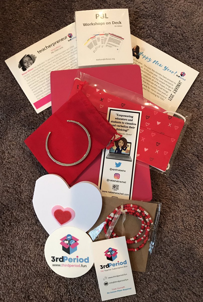 RCMcLean's tweet photo. So much fun! My @ThirdPeriodBox arrived this week & I opened it today. Here’s a look at the fun. #thirdperiod Shout out to Kenya Wilson & her #PBL #STEM cards and the teacher highlight @apsitnatasha Love her @Buncee @wakelet @Flipgrid & @AdobeSpark mentions https://t.co/xlv18aE5Cf