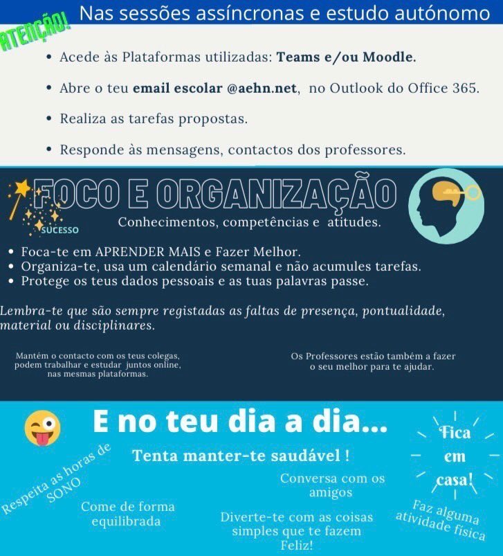 Amanhã regressamos à escola e esperamos que todos os alunos se encontrem bem de saúde e que reúnam as condições necessárias para o recomeço deste 2°período! 
Com esforço e vontade de aprender todos vamos conseguir!
Deixamos aqui algumas regras e sugestões: