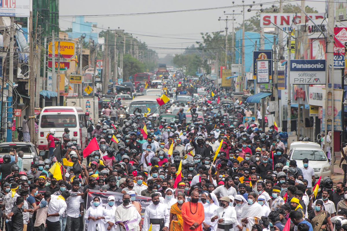 TheThanigasalam's tweet photo. The Tamil people are resisting the Sri Lankan state oppression peacefully in the Tamil homeland.  The will of the people is incredible. I join them in support &amp; ask the Canadian govt @MarcGarneau to ensure their demands are met at the @UNHumanRights &amp; @UN_HRC. #TamilGenocide #P2P https://t.co/YvsgnsW94x