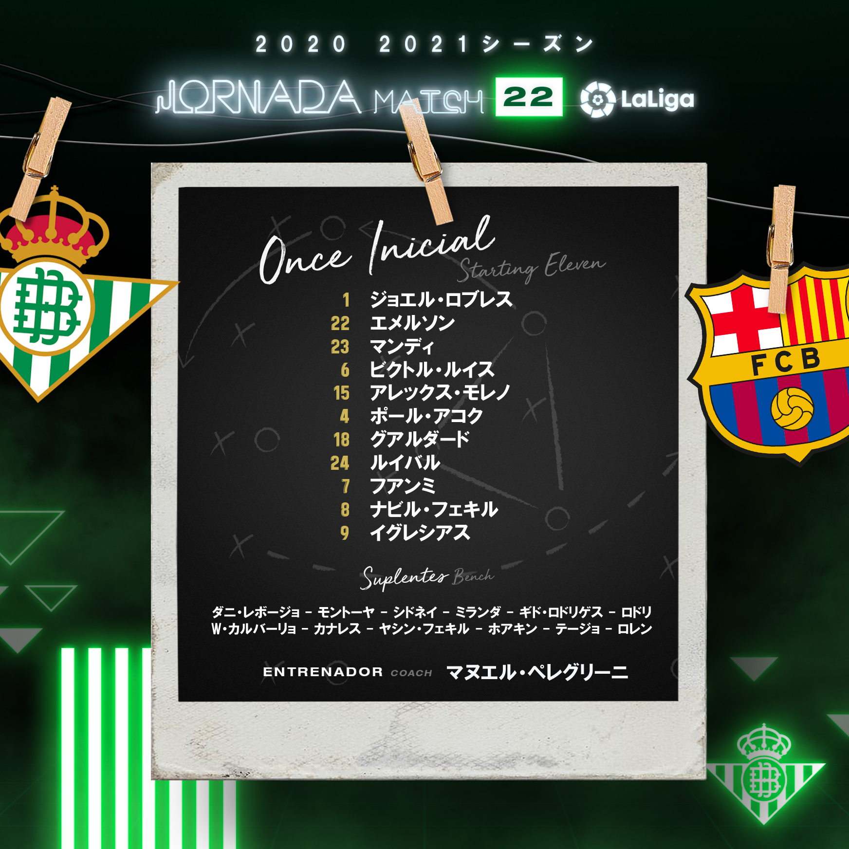 レアル ベティス バロンピエ バルサ戦 Fcbarcelona Jp の11人です フェキルの弟がベンチ入り Realbetisbarca T Co Enbrfktthj Twitter