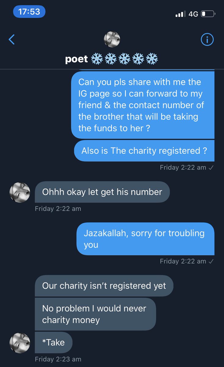 I asked her for the IG charity page bc I thought id see her previous work on there but the page has one vid from Dec2020 and 5 followers (2 are her account, and the other 3 are not actual people)  I honestly still gave her benefit of the doubt and waited for the number.
