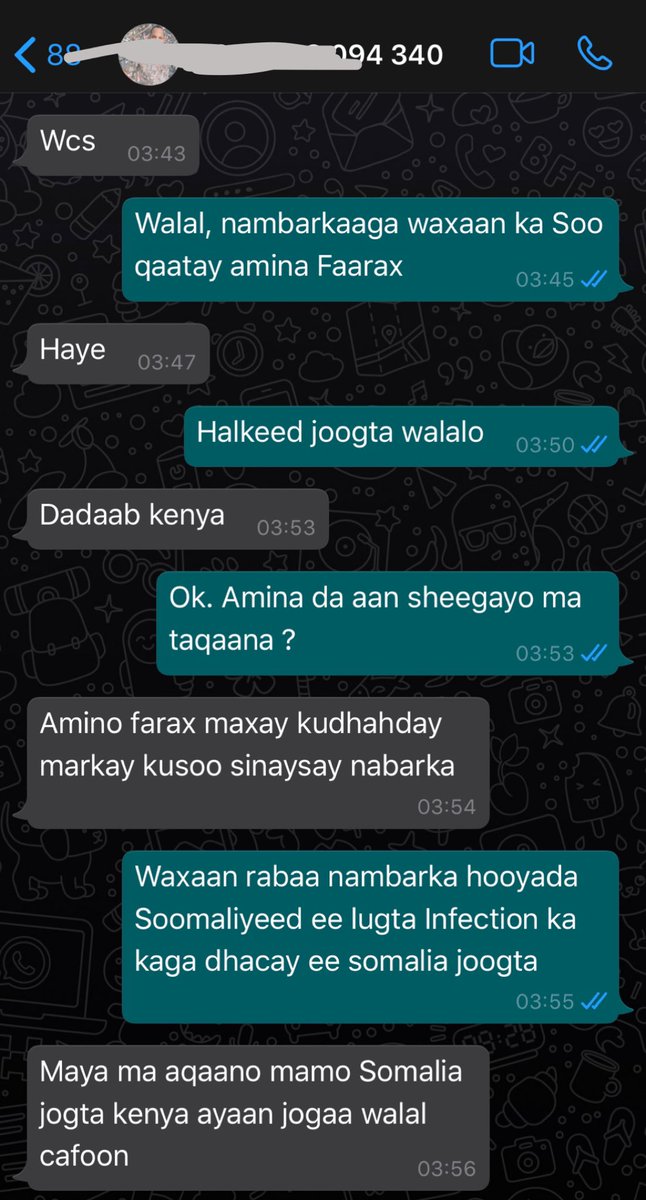 Anyways I messaged the number she gave me, and as you can see from the WhatsApp convo, It’s a confused Somali man in Dadaab, Kenya. He has absolutely no idea who or what I’m talking about 