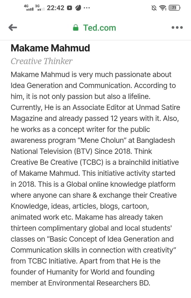 MakameMahmud3's tweet photo. By the Grace of Almighty Allah I've got the invitation to speak at TEDx Lalmatia, from TEDx platform. I will speak about "How the idea works" and present our Global platform @ThinkCreativeB1 Initiative activities.Thankful to organizer of TEDx Lalmatia

https://t.co/LEL6MSOIYn https://t.co/htlY2FFZNx
