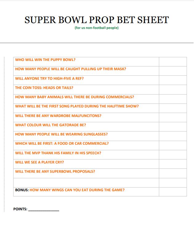 2021 super bowl prop bet sheet