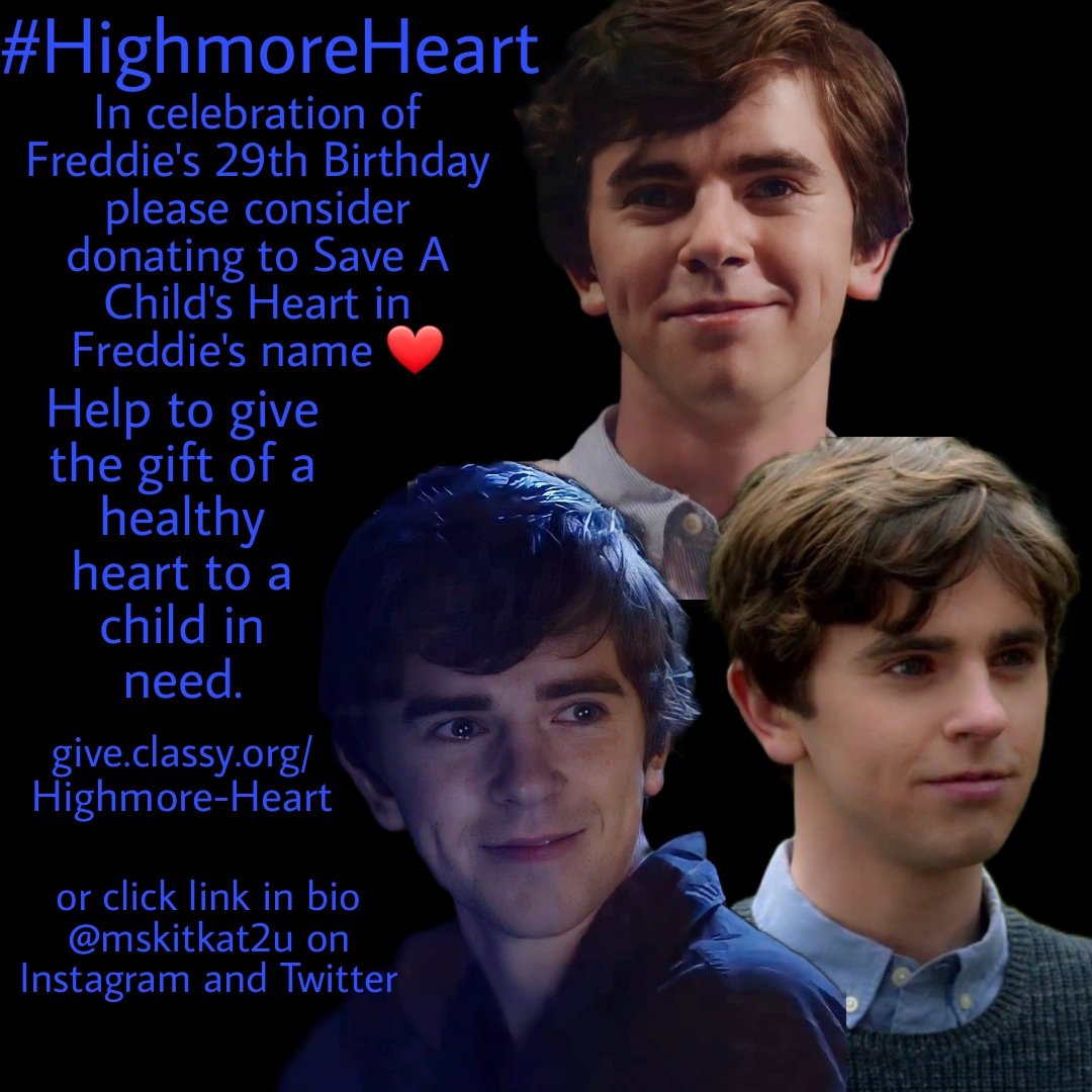 One week from today will be Freddie's Birthday. Please consider making a donation in his name to #SaveAChildsHeart ❤ #FreddieHighmore #TeamHighmoreHeart #TheGoodDoctor  #BatesMotel @freddiehighmore @KerryEhrin @CarbonellNestor @VeraFarmiga @CarltonCuse