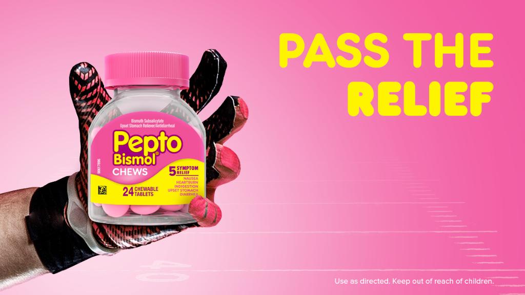 Gameday 🏈 snacking causing some unnecessary roughness in your stomach? Pepto Bismol Chews are a strong defense against upset stomach symptoms. 🍕 🍗 🌭