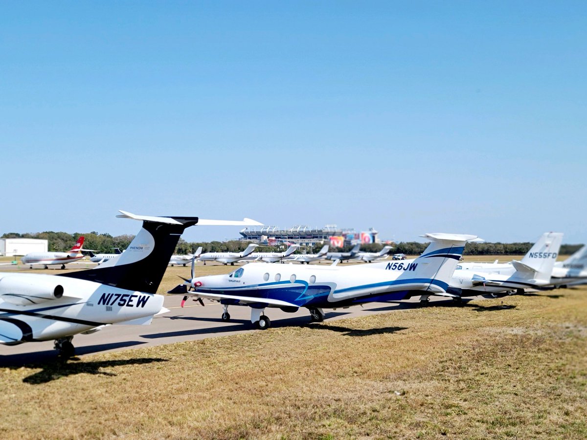 FlyTPA's tweet photo. We’re expecting to have about 200 private jets parked at TPA during the Super Bowl. The post Super Bowl departures push will briefly make us the busiest airport in the U.S., if not the world. #SuperBowl #GoBucs https://t.co/bN7zsebJiO