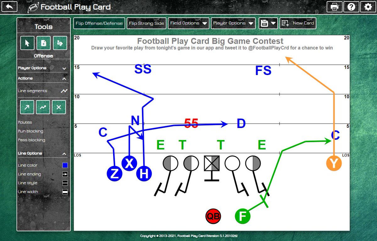 FootballPlayCrd's tweet photo. Big Game Contest - Win a free year subscription to https://t.co/dPpjJAojyK. Draw your favorite play from tonight's big game in our app and tweet us your play drawing for a chance to win! 5 winners will be selected after the game. https://t.co/RKqyBhSlCm