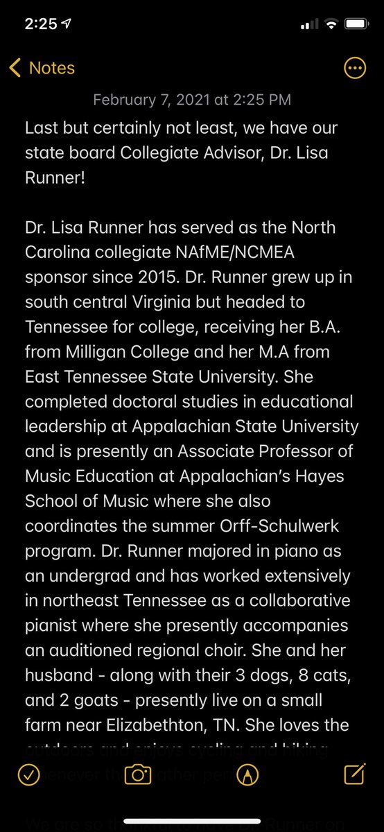 collegiateNCMEA's tweet photo. Last but certainly not least, we have our state board Collegiate Advisor, Dr. Lisa Runner! https://t.co/AZ558D8XrH