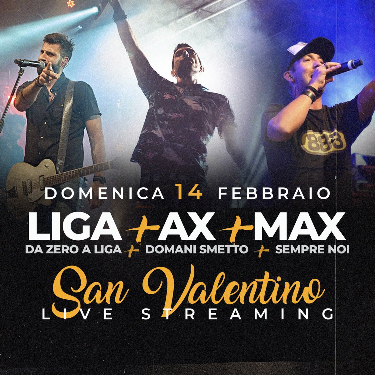 SempreNoiBand's tweet photo. San Valentino Live Streaming

Una serata per farvi compagnia..cantando le canzoni di @ligabue @jaxofficial e @MaxPezzali 

A breve i dettagli su come partecipare #Ligabue #jax #MaxPezzali https://t.co/bX2GrBtb4A