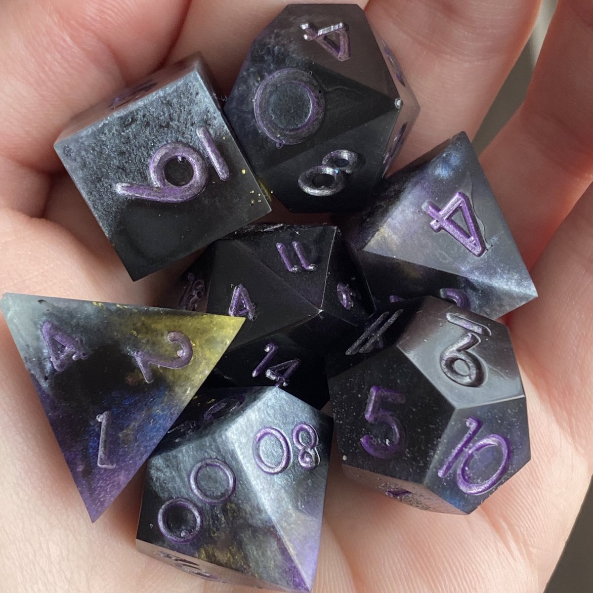 CritTradingCo's tweet photo. My personal favourite from our recent releases our Aurora Borealis inspired dice are still available. 

https://t.co/mW2a9iQa6U

Any suggestions for future designs?

#dnd #ttrpg #dnd5e #dice #diceroll #handmadedice #dicegoblin #dicecollector #mathrocks #dicemaking #diceporn https://t.co/6y2Gk5adql