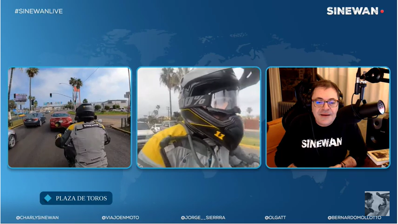 charlysinewan's tweet photo. Charly y @Viajoenmoto van comentando este primer directo en moto #SinewanLive https://t.co/CfiyA6Pxu7