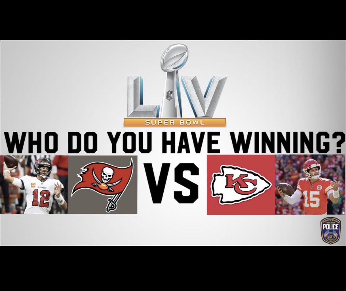 UWWPD's tweet photo. Who do you have winning Super Bowl LV? Like for the Tampa Bay Buccaneers , RT for the Kansas City Chiefs! https://t.co/plQ5to4ufZ