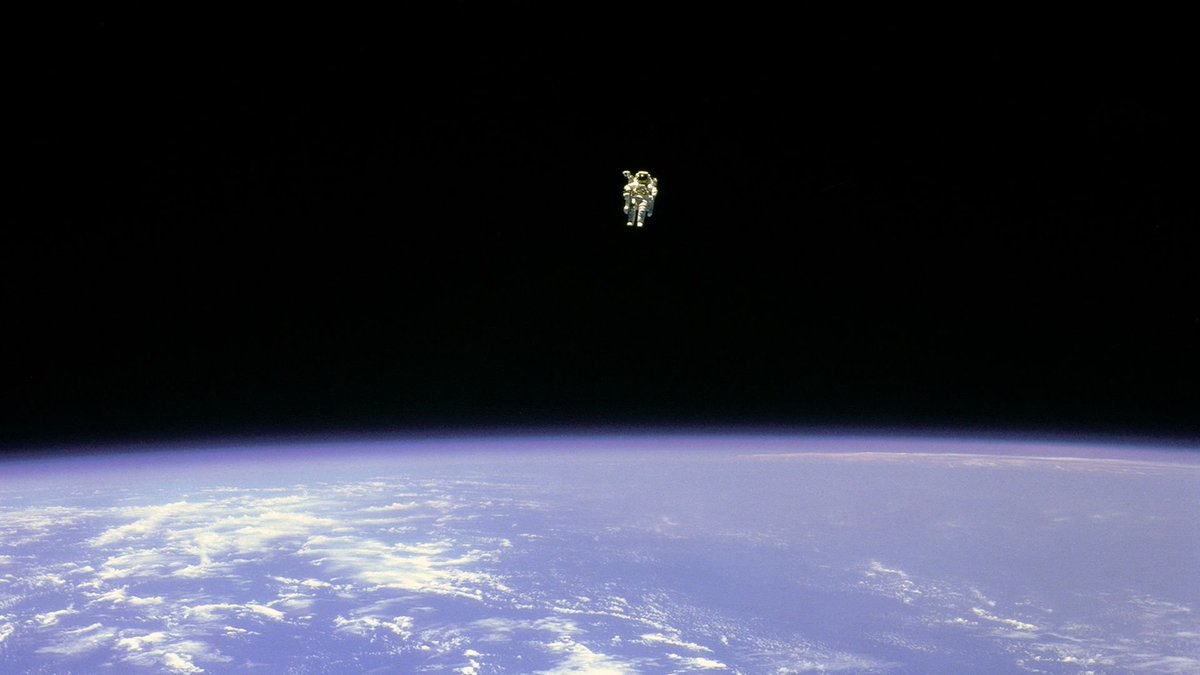 DrPnygard's tweet photo. Today in 1984-while in orbit 170 miles above Earth-Navy Captain #BruceMcCandlessII (1937-2017) became the first human being to perform an untethered space walk, when he exited the U.S. #SpaceShuttle Challenger & maneuvered freely-using a bulky white rocket pack of his own design. https://t.co/qbhmgiJFVY