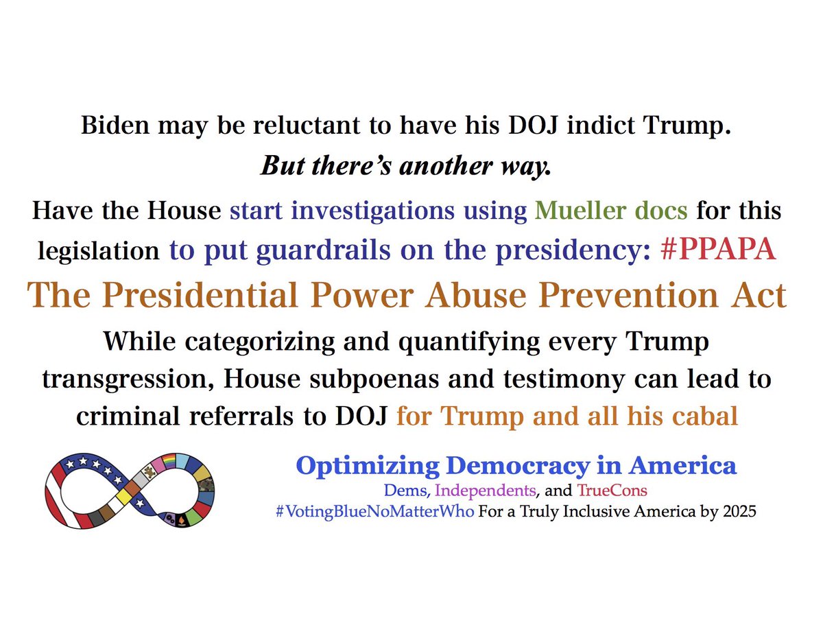 ProgVoters's tweet photo. @TeaPainUSA And there’s another way to give ammo to the #HouseManagers this week:

The House should move NOW to start investigations to create this legislation: #PPAPA

The Presidential Power Abuse Prevention Act

Use #MuellerDocs and @Amy_Siskind’s #TheLIst to pave the way to true justice https://t.co/TCCvzBZXwF