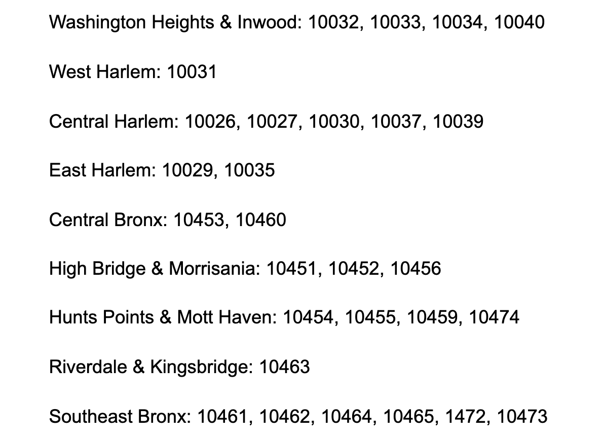 What about the Washington Heights Armory?* This is open to residents of NYC aged 65+, w/ 60% of slots reserved for people in select zip codes (see below). 10k appts/wk. Senior centers uptown also have blocks of appts for people they serve. Sign-up:  https://vaccinetogetherny.org/Pages/default.aspx?linkId=109144389. /14