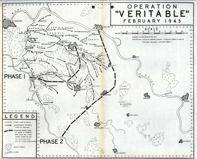 First Canadian Army was bolstered by XXX British Corps commanded by LGen Brian Horrocks. XXX Corps was the tip of the spear. The manouvre plan was to assault on a 5-division frontage: