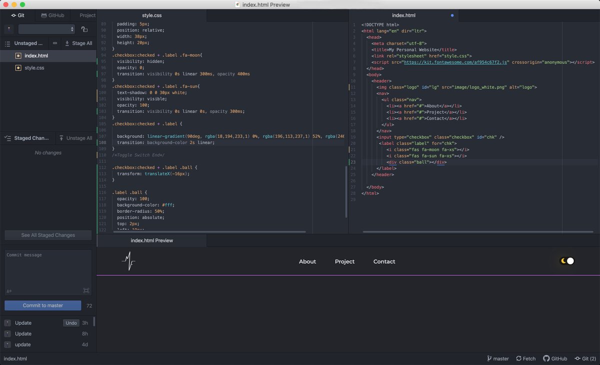 michaelFstudio's tweet photo. Day 1 of teaching myself to build my first personal website:) Hope to finish by this month.🔥

#UI #UX #Frontend  #ATOM #learntocode #CSS #html https://t.co/sZoHTGCB54