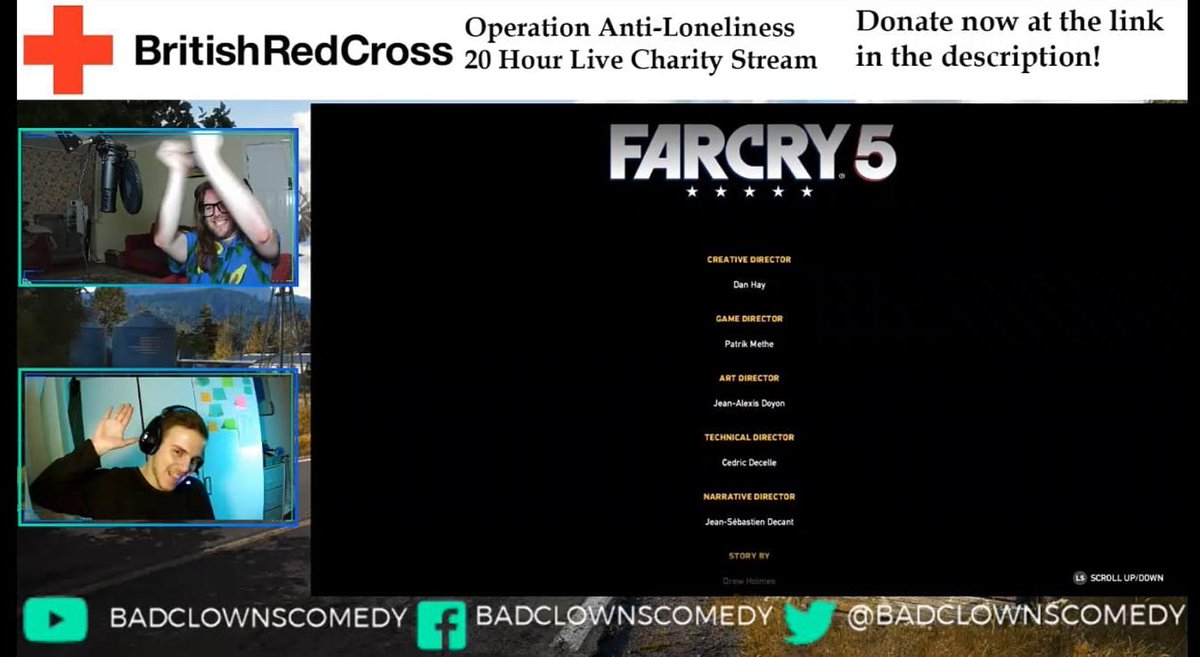 Badclownscomedy's tweet photo. WE'RE ON IT. 💪

They did, those crazy bastards. 20 hours to #twitchstream and complete #FarCry5, AND £255.01 raised for #BritishRedCross #OperationAntiLoneliness.

Thanks to everyone that donated and joined us. We were never alone.

Thanks you lovely lot.

The Bad Clowns https://t.co/N4kDziSyVl