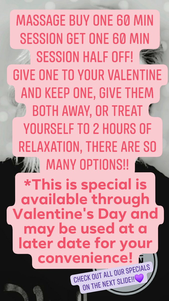 JLynn_Vol's tweet photo. Want to get something different for your Valentine this year and help out a hometown business? We have a variety of specials to choose from. Gift now and use at your convenience!! #skincliniconeida #massagetherapy #botox #lashes #facials #valentines2021 https://t.co/WFamOef3WG