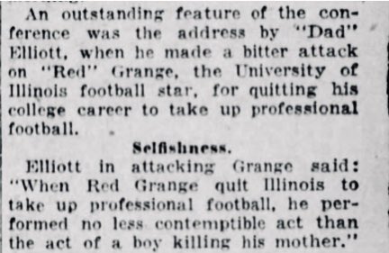 Grange, star halfback for  @IlliniFootball, wasn’t the first college player to go pro. But his considerable fame and the way he announced his decision—immediately after his last college game—made him a national scandal.One former player said it was akin to killing one’s mother