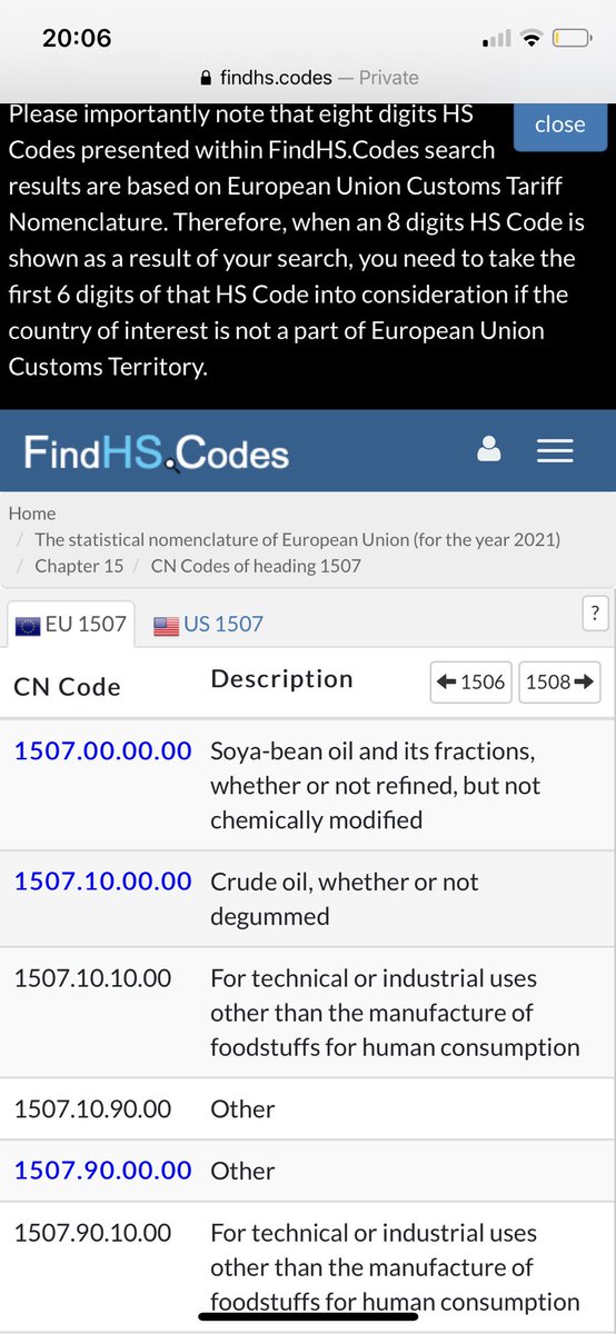 For those who (naturally!) tend to doubt any Zim govt voice and prefer to listen to “the international community”, please be assured that the Harmonised System Of Tariff Nomenclature dIstinguishes between crude and refined vegetable oils. See US and EU HS Code 1507 10 below.