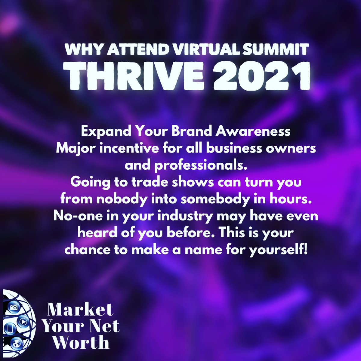 MarketNetWorth's tweet image. Thrive 2021
Expand Your Brand
#BOSSNETWORK
#marketyournetworth
#virtualevent
#virtualtradeshow #smallbusiness #smallbusinessowner #entrepreneur #entrepreneurlife #manufacturing #discoverlongisland #Commercialrealtors
#Manufacturers 
#Franchises,  #Ecommercebusinesses