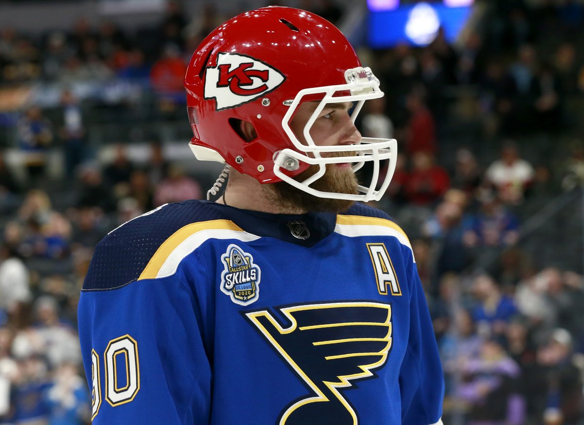StLouisBlues's tweet photo. We're ready for the big game. 

Good luck in #SBLV, @Chiefs! #RunItBack https://t.co/H8Gfpoe5i5