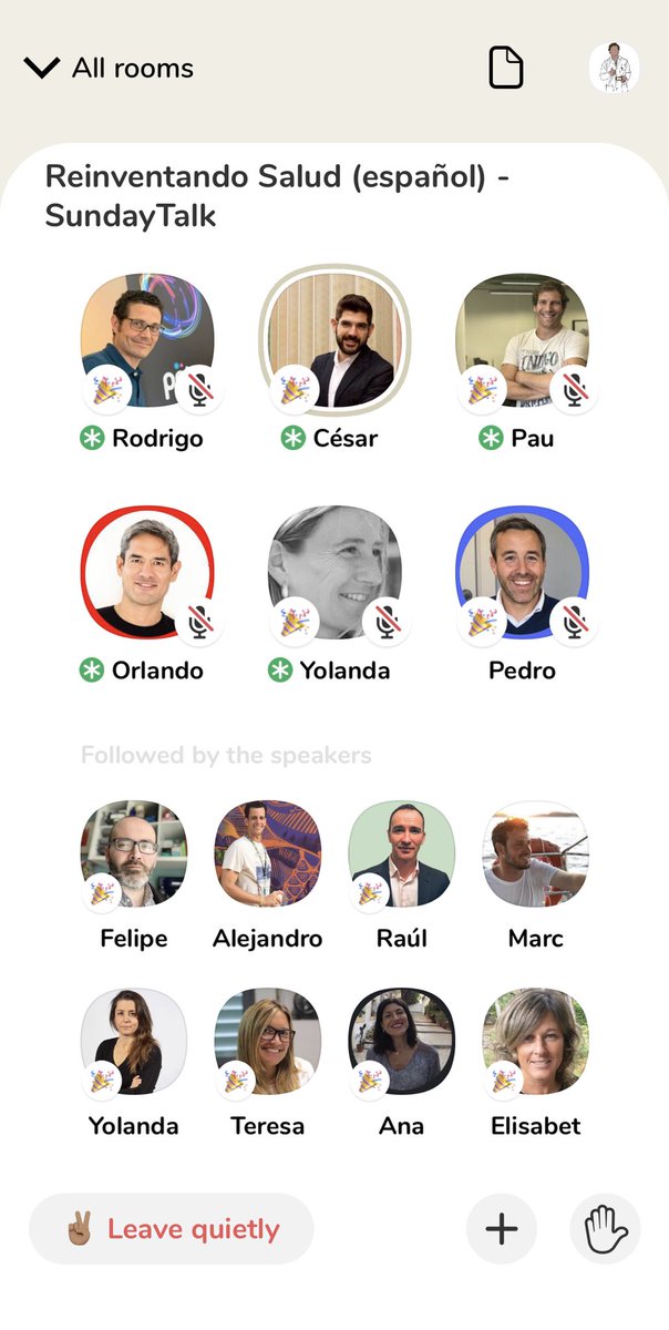 Gran afluencia y muy interesante la sesión que hay ahora mismo sobre “Reinventando Salud”
<a href="/rgomrui/">Rodrigo Gómez</a> <a href="/CesarVelascoMun/">Cesar Velasco</a> <a href="/OrlandoVC11/">Orlando Vergara Correa</a> <a href="/prverdeguer/">Pau Rodríguez</a> <a href="/puigros/">puigros olivier</a> <a href="/pcarrascal/">Pedro Carrascal</a> @DUEdevocacion <a href="/Alicia82mad/">Alicia Negrón</a> @YolandaBorras <a href="/gomezp/">ALBERTO GOMEZ PEREZ</a> <a href="/EvaAnyon/">Eva Añón | Redes Sociales, IA y Salud</a> <a href="/javigalvarez/">Javier G Álvarez</a> <a href="/etornosinza/">Eduardo Tornos</a> <a href="/EnfrmraSaturada/">Enfermera Saturada 🫀</a> 
#Clubhouse