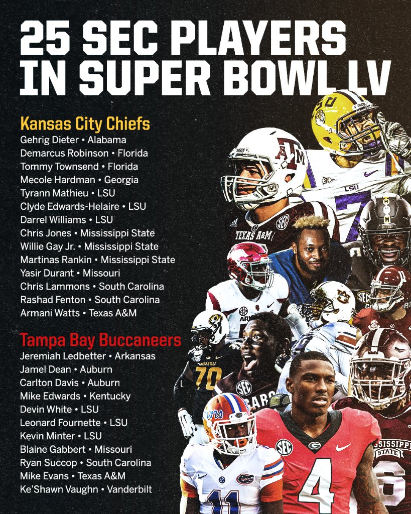 SECNetwork's tweet photo. No conference has more players in the #SuperBowl than the SEC 💪💪 https://t.co/37ICiXXtrd