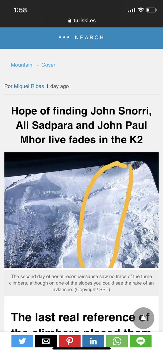 BeenaSadpara's tweet photo. Avalanche track above C3 and Below C4 (last gps known location). Rescue operation should start searching this portion including the mountain crack. Who knows they're swept inside that crack. #alisadpara https://t.co/mde0zhNZvO https://t.co/ZcuQu4HlmL