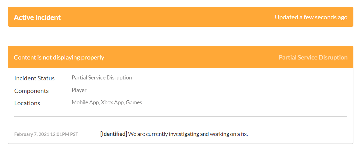 Roblox_RTC's tweet image. MINOR OUTAGE: Many players are reporting that image and video content is not displaying properly in the Mobile and Xbox App. The engineers are currently working on a fix.