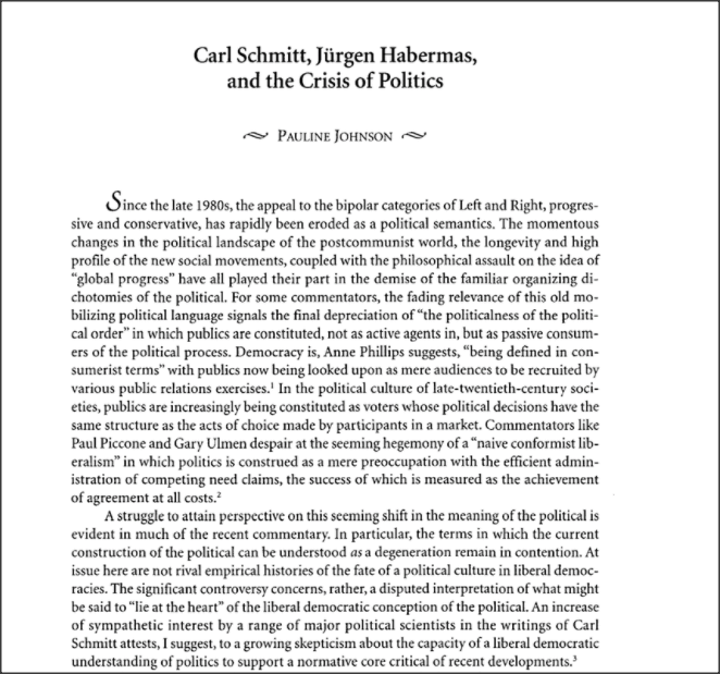 Habermas, Schmitt and the crisis of politics