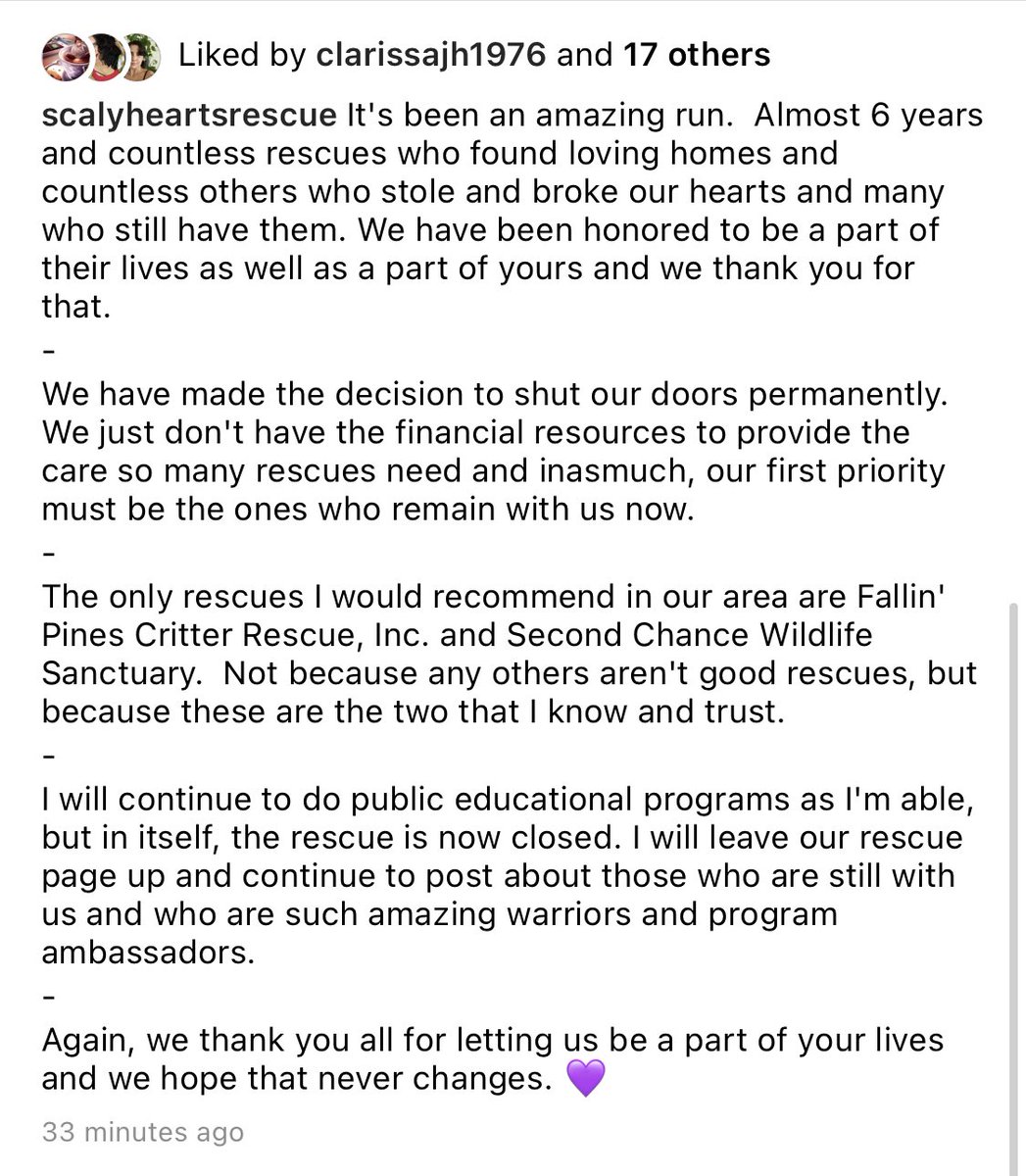 Unfortunately, it is what it is. We’re at the point of caring for rescues or losing our home. Without financial support, we just cannot do it any longer.