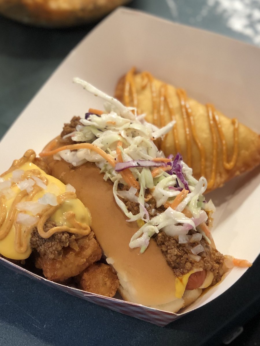 LarryJackNew's tweet photo. Taco tots, slaw dogs, and Buffalo chicken empanadas! https://t.co/VcfQa9YYvg