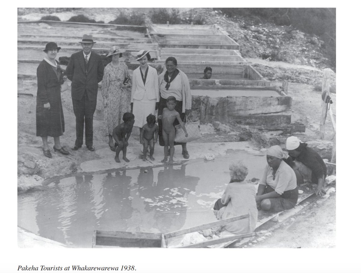 6/In a 1874 report to the Premier on “Hot Springs District of the North Island” Hon. W. Fox identified the tourist potential in “a very largely developed group of active and quiescent springs” at Tokaanu complaining about the communal system of Natives (Pic 1907 MLC hui Tokaanu)