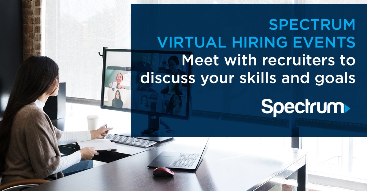 _SpectrumJobs's tweet photo. Spectrum virtual hiring events are great opportunities to meet with recruiters to discuss your skills and goals. Check out our Careers site for a regularly updated schedule of events here: https://t.co/oM0Y0uxxgc
#NowHiring #JoinSpectrum #KeepingCommunitiesConnected https://t.co/6btUrZIaJT