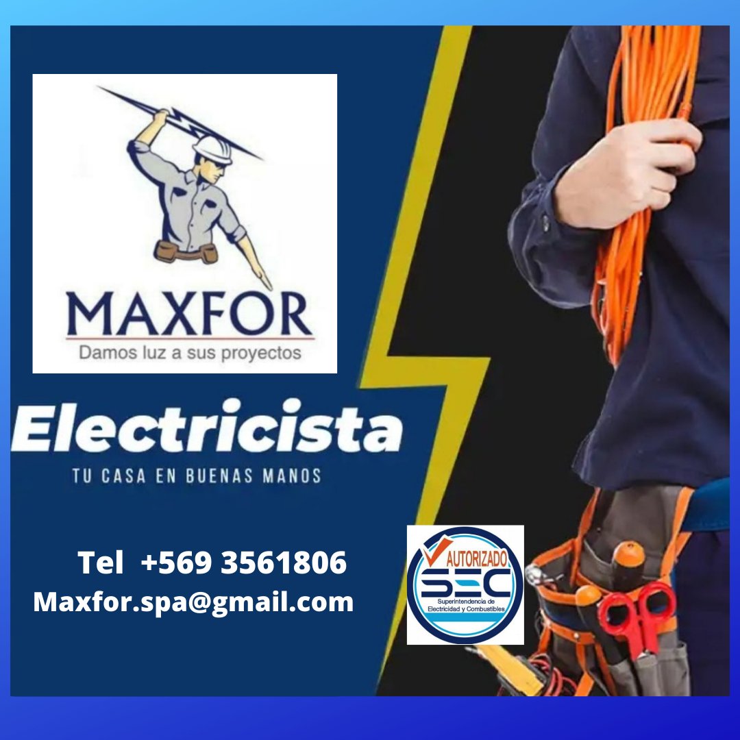 MaxforSpa's tweet image. 🇨🇱💡
Maxfor spa 
Ingeniería eléctrica 
Personal certificado S.E.C
Certificación electrica TE-1
Instalaciónes eléctricas en general, Mantenimiento Preventivo Correctivo.
¡CONTÁCTANOS!
