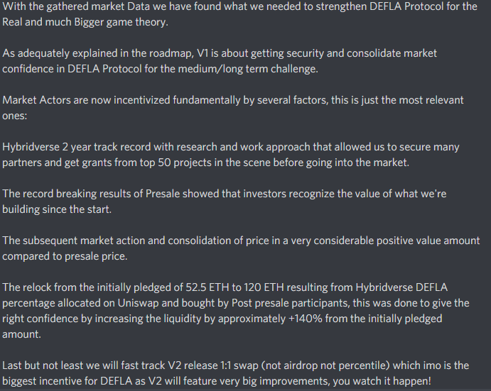  $DEFLA v1 is currently live but v2 is already coming out in less then 30 days. V2 will be much bigger. More info to come.  https://twitter.com/hybridverse/status/1357807932696649729?s=20