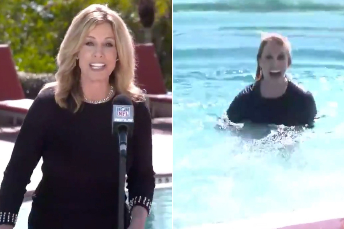 Kim Jones jumps into pool during wild Super Bowl 2021 scene