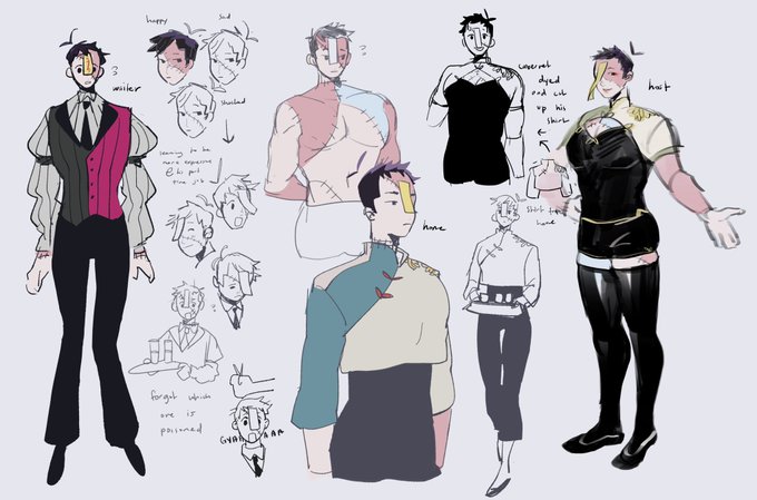 (oc) new forehead dropped his name is chiffon and he's a zombie hitman who's constantly messing up and accidentally poisoning himself 