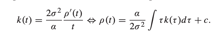 Stationary & isotropic kernels are essentially defined in 1D. So using the scalar t = ||A x|| makes it easy to state the relationship between the isotropic kernel k(t) and it's corresponding ρ(t) as follows:(α and c are constants that must be set accordingly in each case)6/n