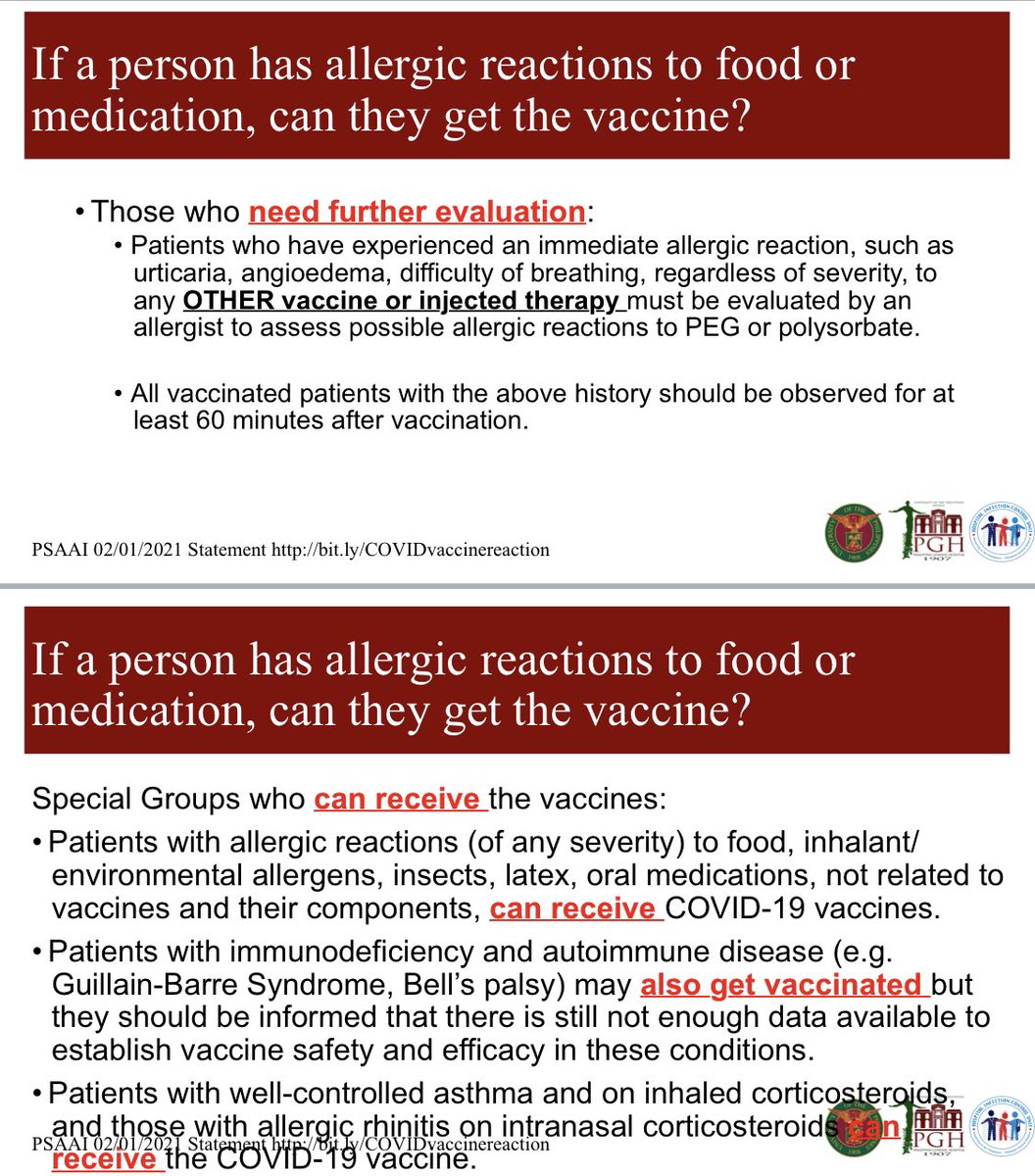 If you have food allergies, can you get the vaccine? Bottomline: Yes, you may receive, but speak with your allergist for further evaluation. (Case to case basis po talaga sa lahat ng gamot at bagay-bagay)