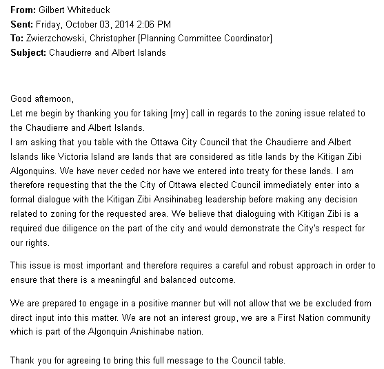 Most relevant to the current  #ottcity Tewin situation, is that Gilbert Whiteduck, then-chief of Kitigan Zibi, requested that Ottawa city council and mayor Watson delay the decision, to have discussion firstThey ignored the requestHear his response here  https://EquitableEducation.ca/2014/chaudiere-islands-article-interviews