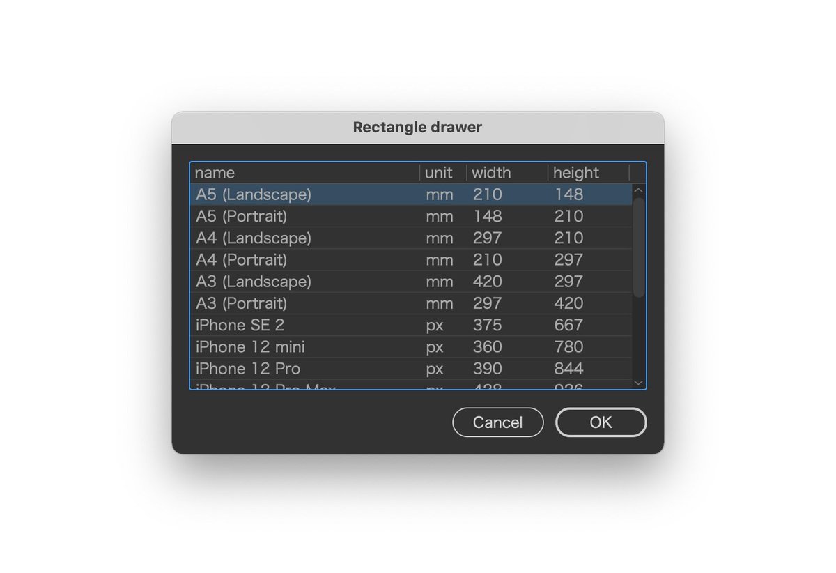 onthehead's tweet image. A5 や A4、iPhone や Full HD といった、定型サイズの矩形を描くスクリプトをアップしましたー。 #Illustrator_Script 
スクリプトと同じフォルダに入ってるテキストファイルを編集すれば、自分好みの定型リストを自由にカスタマイズできます。
onthehead.com/ais/draw005/
