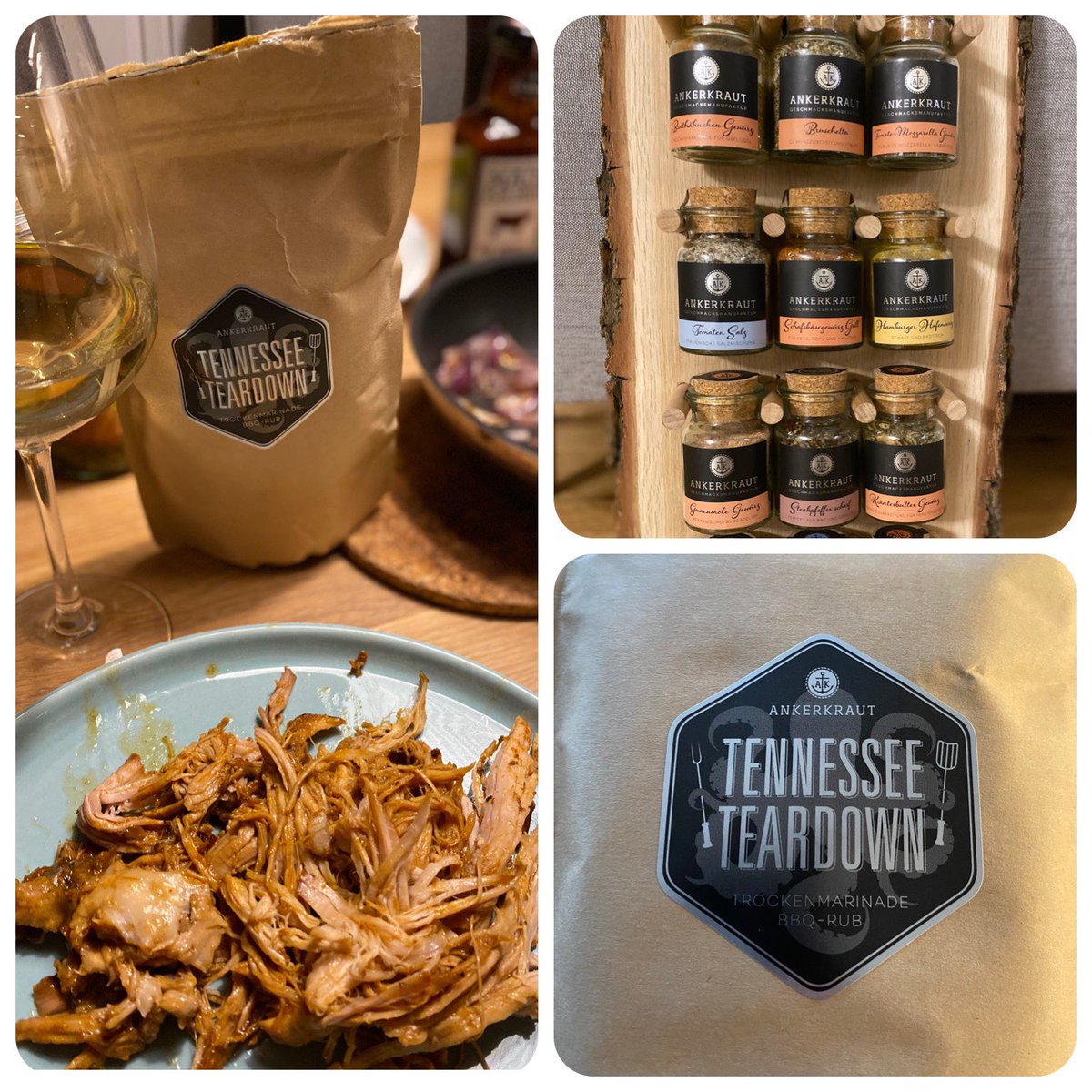 Gestern gab es #pulledpork mit #tennesseeteardown von #ankerkraut zum #SuperBowl2021 - #gewürzregal von #moinholz <a href="/MoinHolz/">Moin Holz</a> 👍🏽